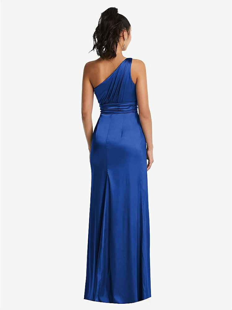 【NEW】【STYLE: TH063】ワンショルダー ドレープ サテン マキシ ドレス【COLOR: Sapphire】【SIZE: 00-30W】