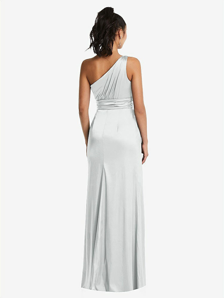 【STYLE: TH063】One-Shoulder Draped Satin Maxi Dress【COLOR: Sterling】