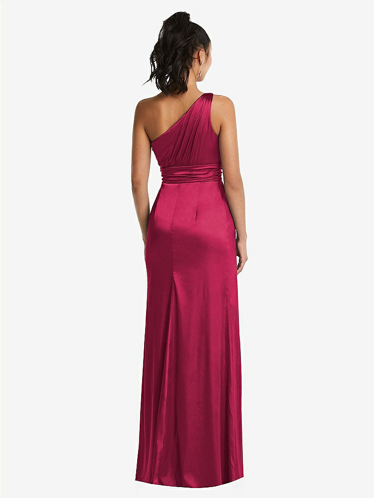 【STYLE: TH063】One-Shoulder Draped Satin Maxi Dress【COLOR: Valentine】