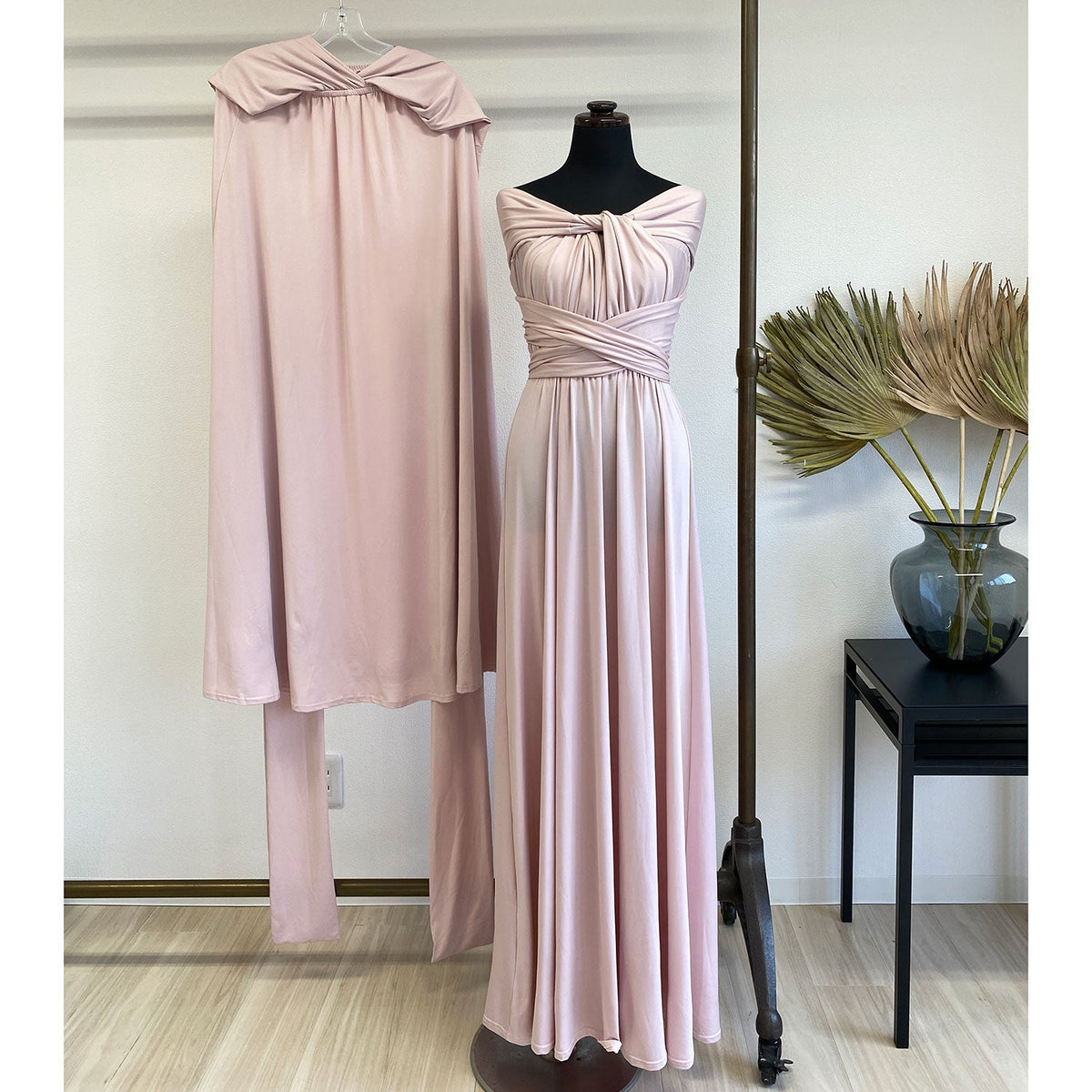  ツイスト＆ラップ インフィニティドレス フリーサイズ 大きいサイズ マタニティ ブライズメイド ドレス 衣装 フラダンス インフィニットドレス　スモーキーピンク 薄いピンク